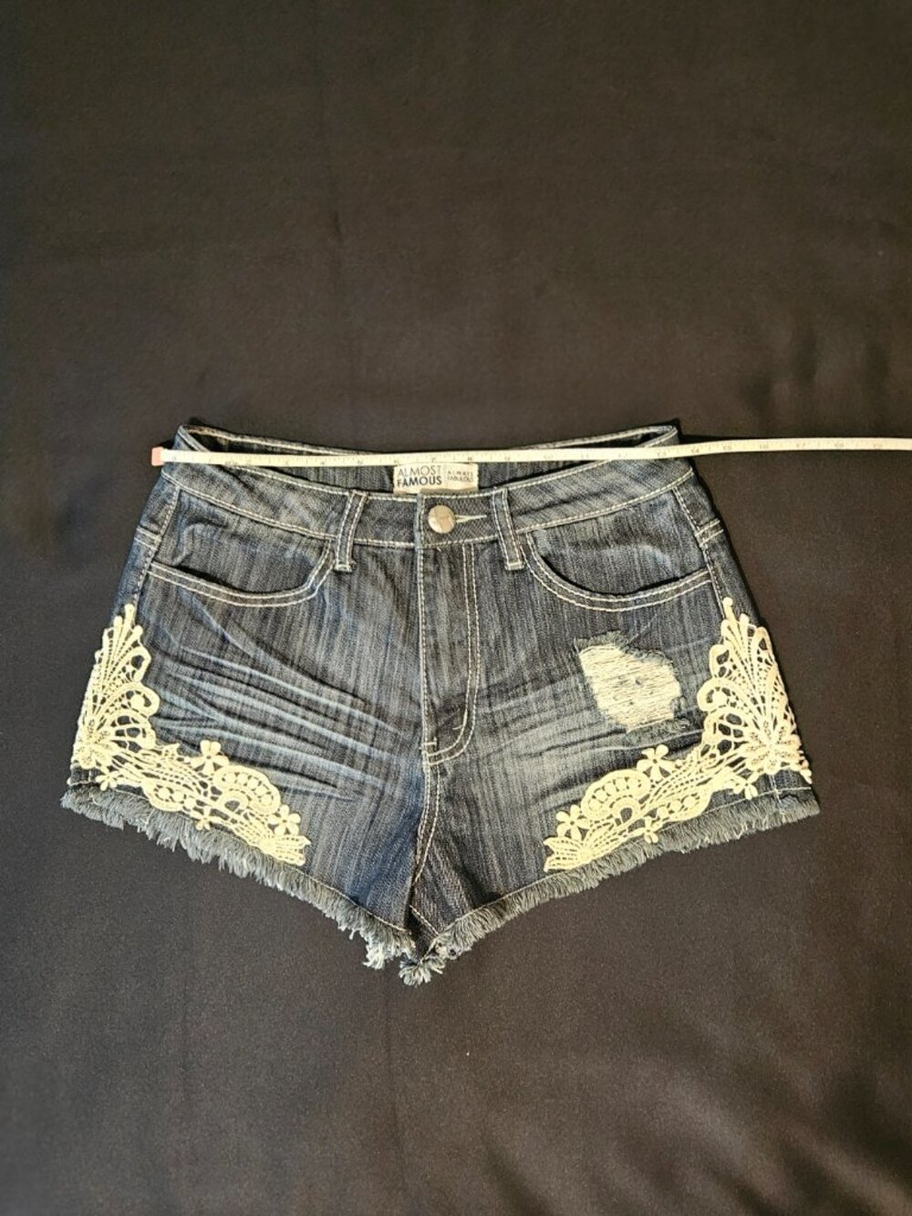 Almost Famous “Always Fabulous” NWOT Denim Lace Shorts – Size 7 - Picture 5 of 8